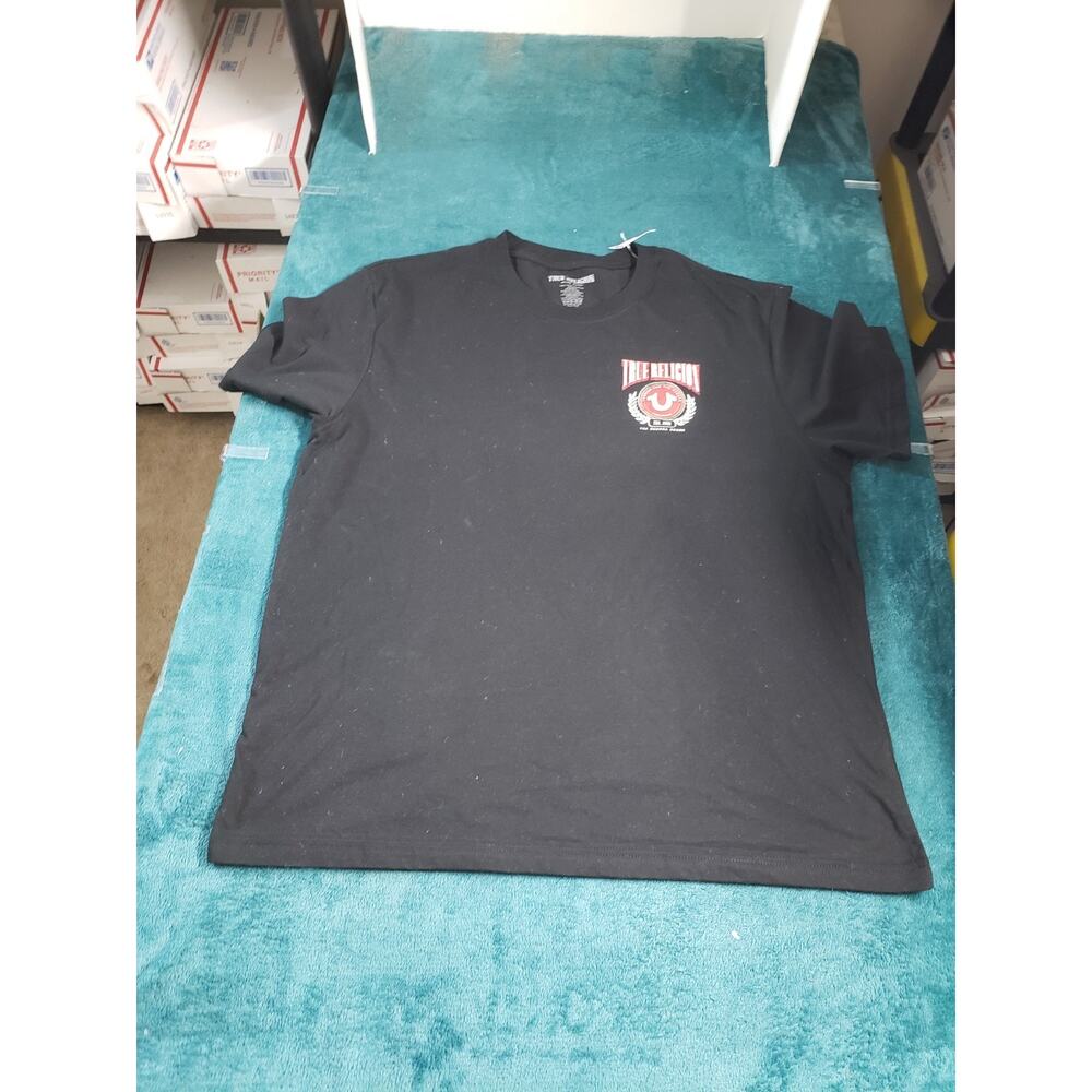 True Religion Shirt Size Large Mens Black Short Sleeve Preppy Logo NWT